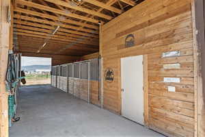 Stable featuring a mountain view