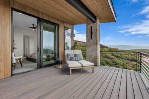 Wooden deck with a mountain view