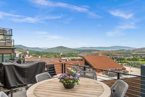 Off the back deck, the expansive valley view is amazing. And the steeple at Park City Mountain Village is so charming!