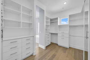 Walk in closet featuring light wood-style floors