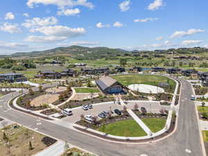 Aerial view of residential area with a water and mountain view