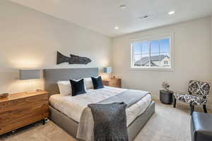 Bedroom featuring carpet floors and recessed lighting