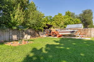 Fenced backyard featuring a patio area
