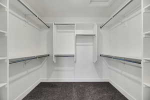 Walk in closet with dark carpet