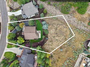 Aerial view of property's location featuring property parcel outlined