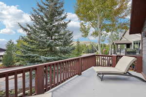 Balcony featuring a mountain view