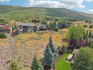 Aerial perspective of suburban area with mountains