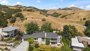 View from above of property featuring mountains