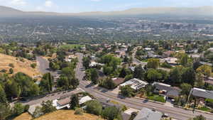 Aerial view of a mountain backdrop