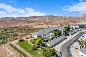 Aerial view of a mountain backdrop