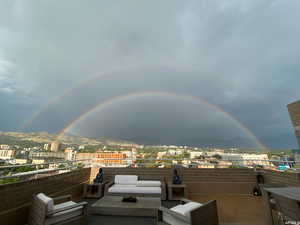 City view with a mountain backdrop