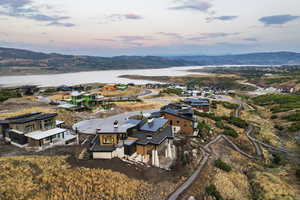 Aerial view of a water and mountain view