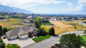 Aerial perspective of suburban area featuring mountains
