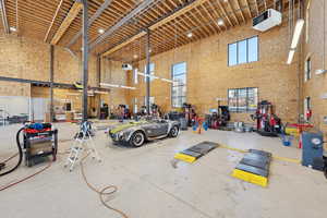 Garage with a workshop area