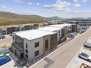 Drone / aerial view of a mountain backdrop