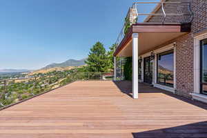 Wooden terrace with a mountain view