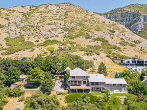Drone / aerial view of a mountain backdrop