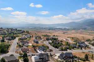 Aerial perspective of suburban area featuring mountains