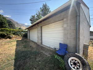 View of detached garage