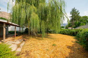 View of yard with a wooden deck