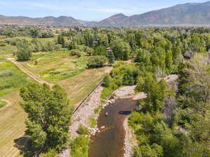 Bird's eye view of a mountainous background