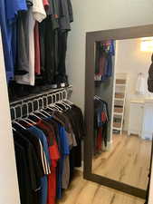 Spacious closet featuring light wood-type flooring