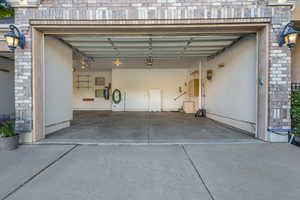 Garage with concrete driveway