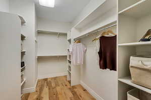 Walk in closet featuring light wood finished floors