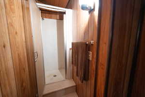 Bathroom with wooden walls