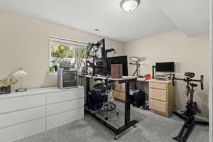 Office with light colored carpet