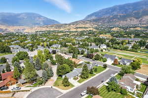 Aerial perspective of suburban area featuring mountains