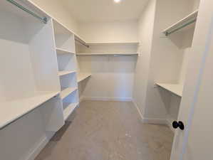 Primary Spacious closet featuring light carpet