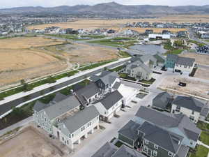 Aerial perspective of suburban area with mountains