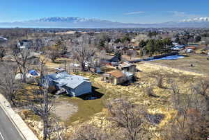 Drone / aerial view of a mountainous background