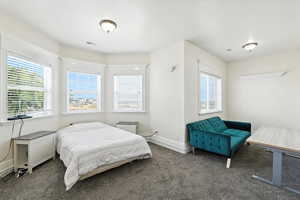 Bedroom with carpet floors and baseboards