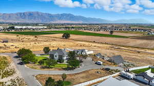 Overview of rural landscape with a mountainous background