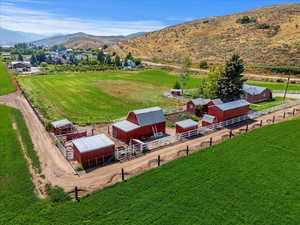View of rural area featuring a mountain backdrop and agricultural land