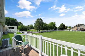 Wooden terrace featuring a fenced backyard