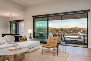 Living area with wood finished floors