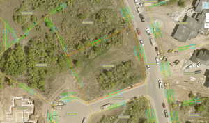 Aerial map of property and surrounding area with property parcel outlined