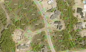 Aerial map of property and surrounding area featuring property parcel outlined