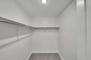 Spacious closet with light carpet