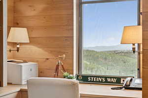 Detailed view of wood walls and a heavily wooded area