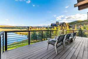Wooden deck with a water view
