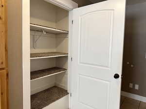 Pantry is conveniently located between garage door and kitchen