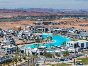 Bird's eye view of a mountain backdrop and Lagoon