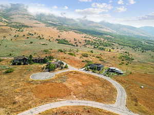 Drone / aerial view of a mountainous background