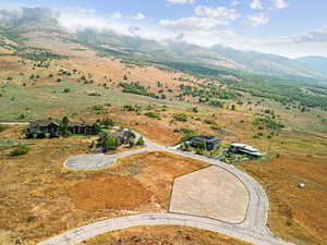 Aerial view of a mountain backdrop