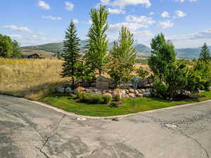 View of grassy yard featuring a mountain view
