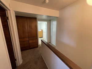 Hallway featuring carpet